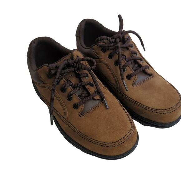 Mens Rockport brown leather loafer comfort work shoe lace up sz 7 - Picture 2 of 11